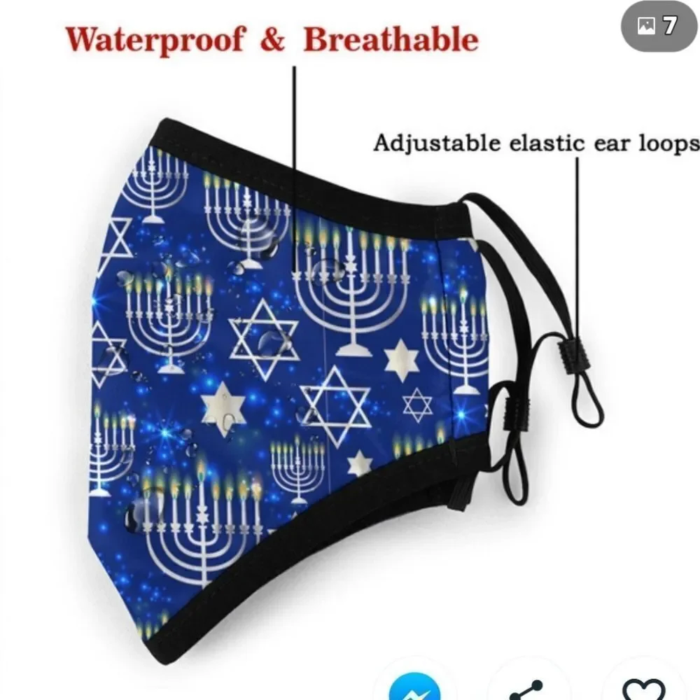 New Happy Hannukah Blue Black And White Facemask.